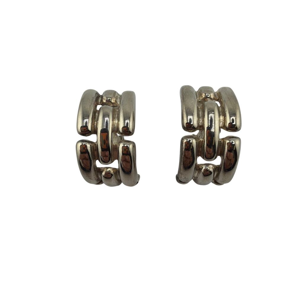 Vintage Givenchy Silver-Tone Chunky Interlocking Chain Link Clip-On Earrings